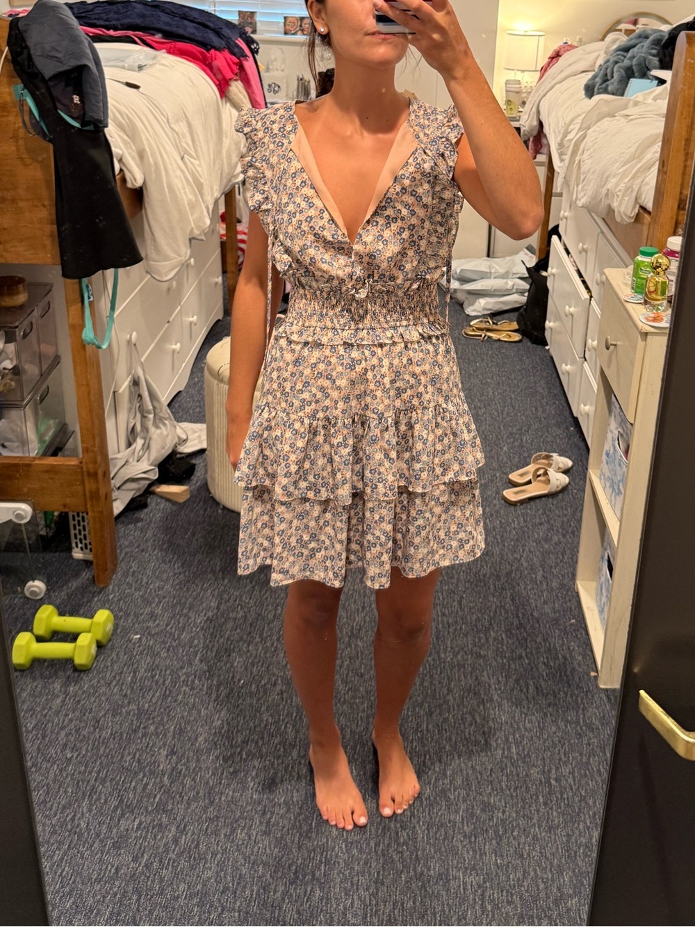 Storia Blush Pink Floral Tiered Ruffle Mini Dress